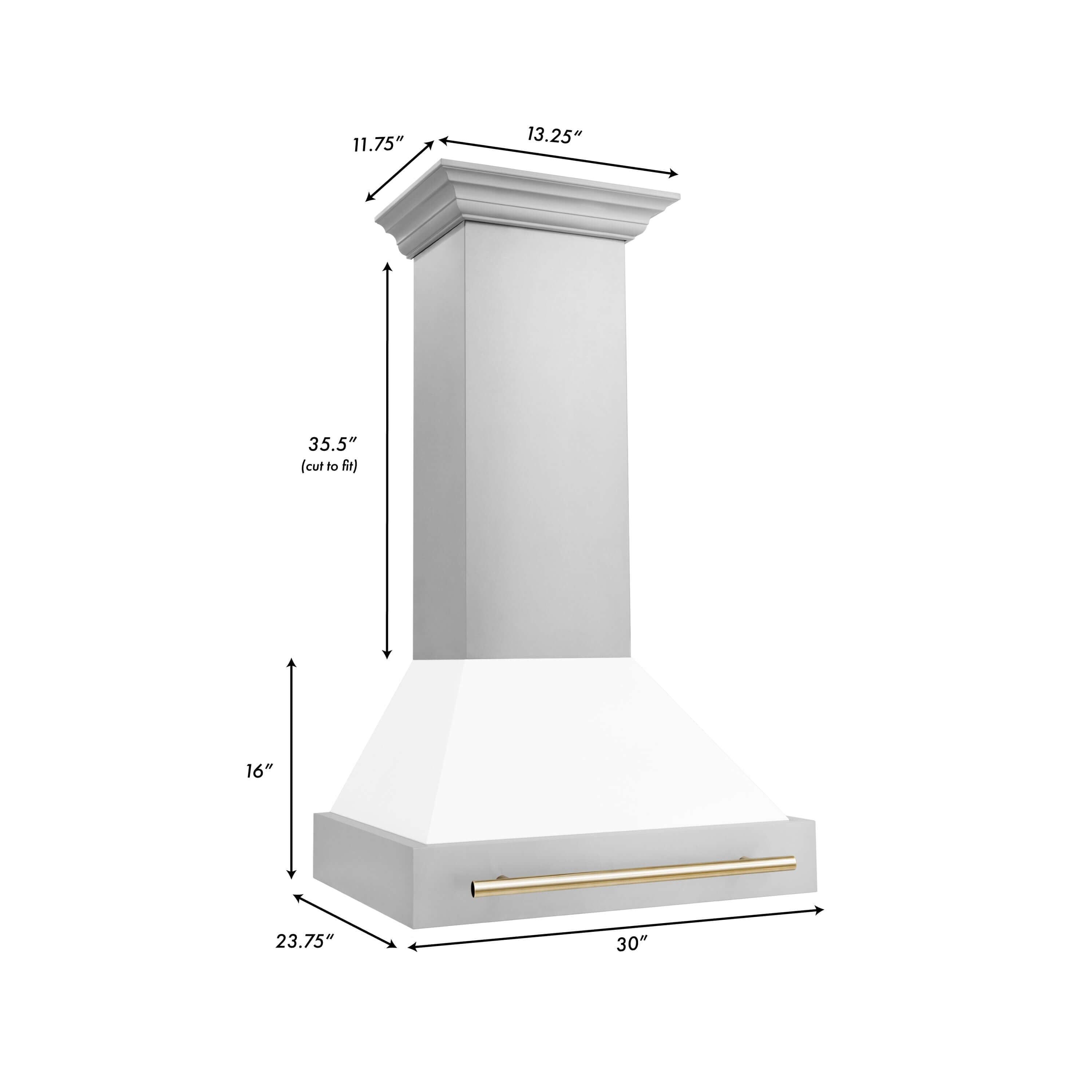 30" ZLINE Autograph Edition Stainless Steel Range Hood with White Matte Shell and Matte Black Handle (8654STZ-WM30-MB)