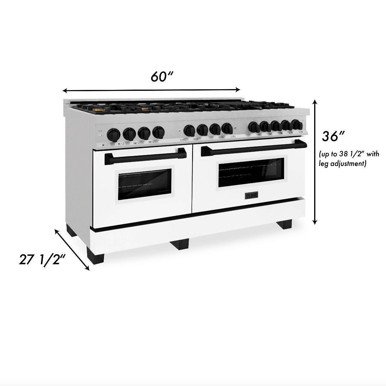 ZLINE Autograph Edition 60" 7.4 cu. ft. Dual Fuel Range with Gas Stove and Electric Oven in Stainless Steel with White Matte Door and Accents (RAZ-WM-60-MB)