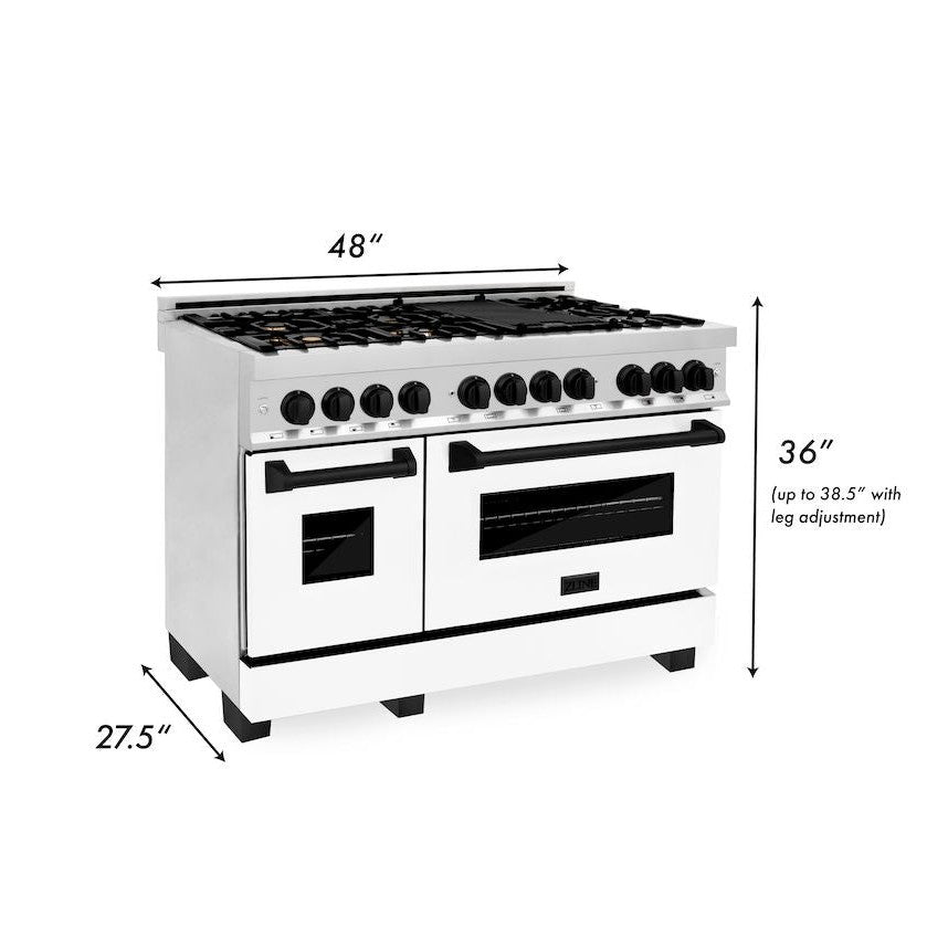 ZLINE Autograph Edition 48" 6.0 cu. ft. Dual Fuel Range with Gas Stove and Electric Oven in Stainless Steel with White Matte Door with Accents (RAZ-WM-48-MB)