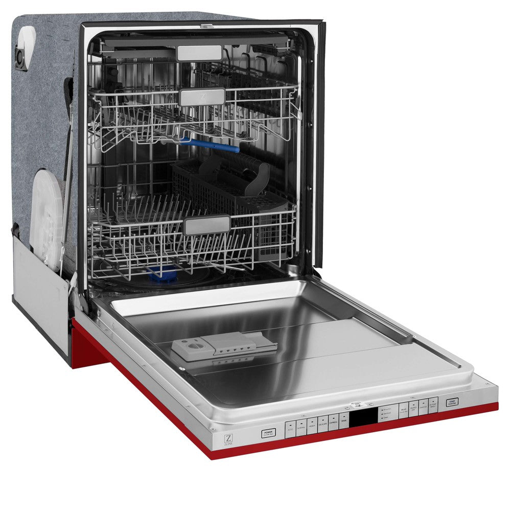 ZLINE 24" Monument Series 3rd Rack Top Touch Control Dishwasher in Red Gloss with Stainless Steel Tub, 45dBa