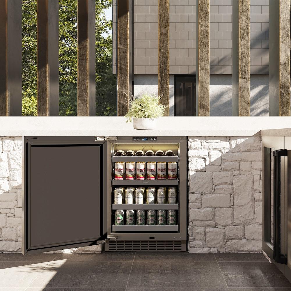 ZLINE Autograph Edition 24 in. Touchstone 151 Can Beverage Fridge With Solid Stainless Steel Door And Matte Black Handle (RBSOZ-ST-24-MB)