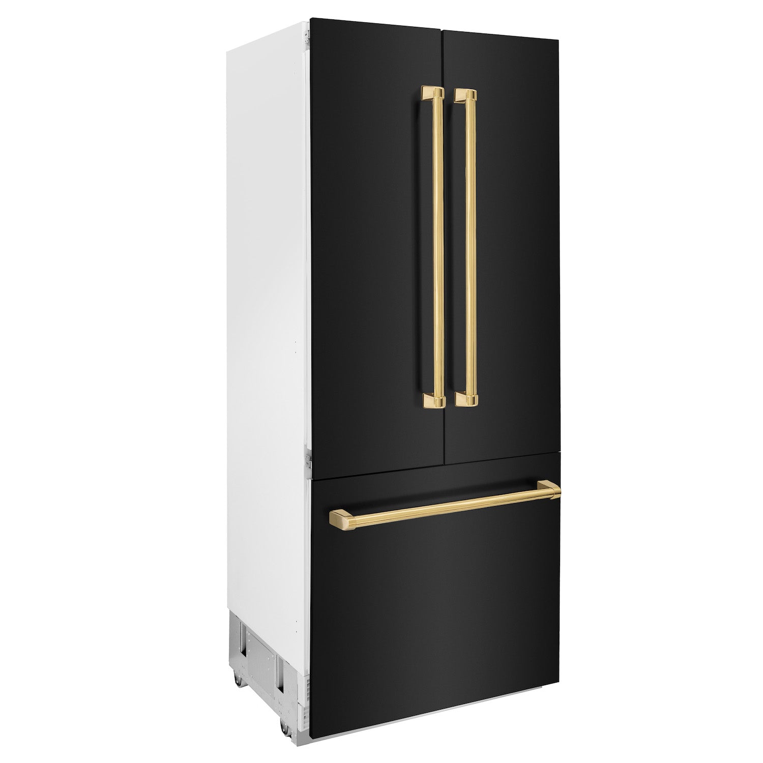 ZLINE 36" Autograph Edition 19.6 cu. ft. Built-in 3-DoorFrench Door Refrigerator with Internal Water and Ice Dispenser in Black Stainless Steel with Gold Accents (RBIVZ-BS-36-G)