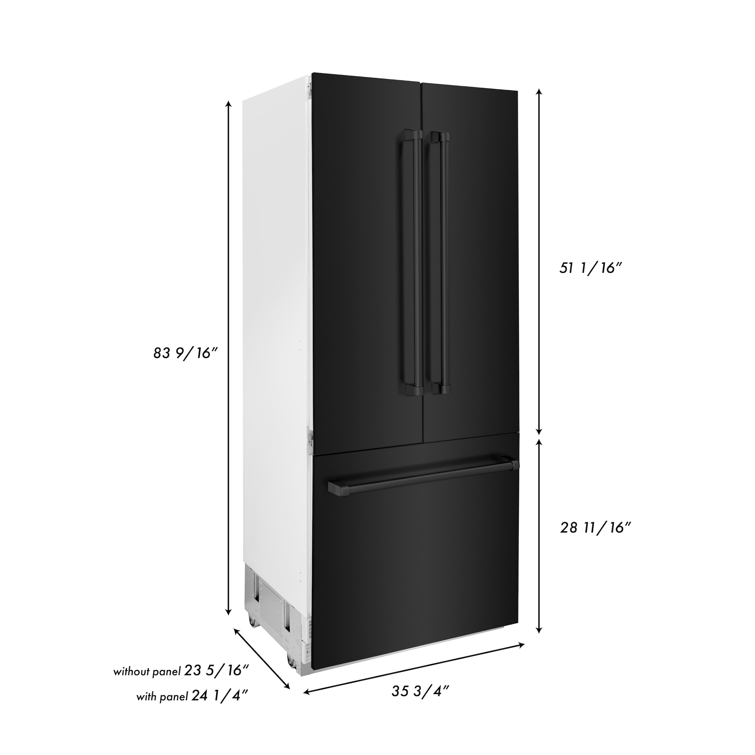 ZLINE 36" 19.6 cu. ft. Built-In 3-Door French Door Freezer Refrigerator with Internal Water and Ice Dispenser in Black Stainless Steel (RBIV-BS-36)