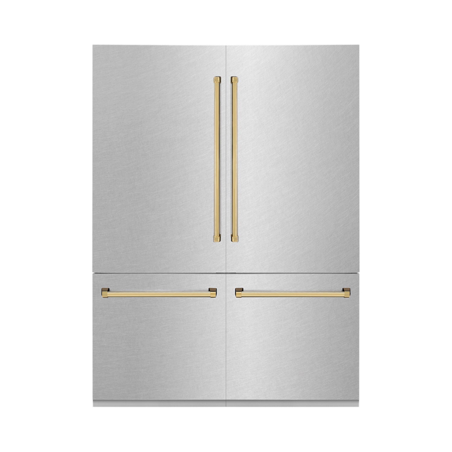 ZLINE 60" Autograph Edition 32.2 cu. ft. Built-in 4-Door French Door Refrigerator with Internal Water and Ice Dispenser in Fingerprint Resistant Stainless Steel with Gold Accents (RBIVZ-SN-60-G)