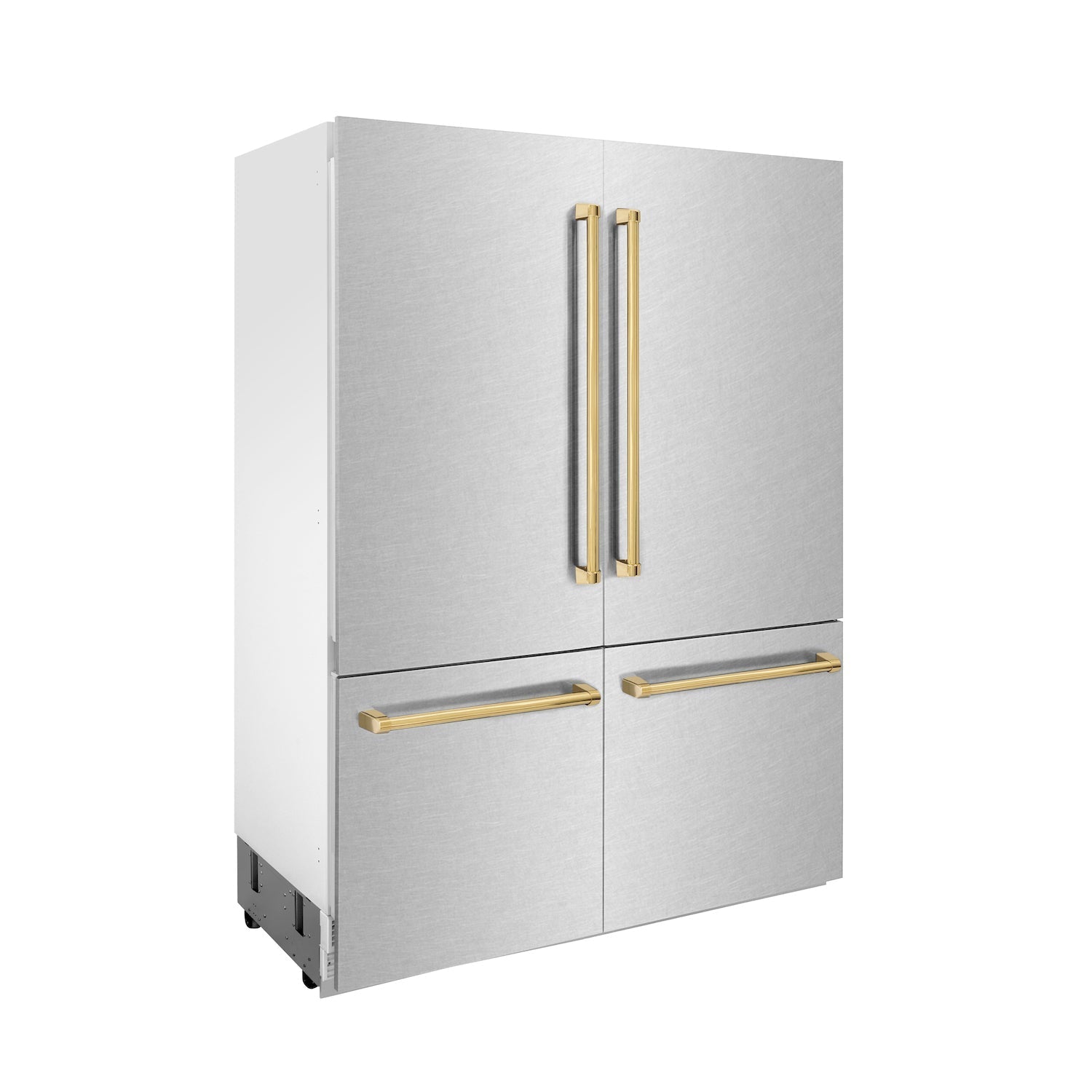 ZLINE 60" Autograph Edition 32.2 cu. ft. Built-in 4-Door French Door Refrigerator with Internal Water and Ice Dispenser in Fingerprint Resistant Stainless Steel with Gold Accents (RBIVZ-SN-60-G)
