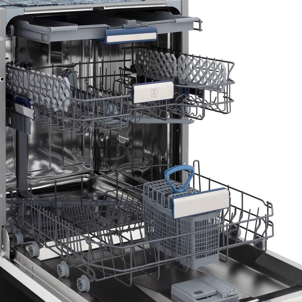 ZLINE Autograph Edition 24" 3rd Rack Top Control Tall Tub Dishwasher in Black Stainless Steel with Champagne Bronze Handle, 51dBa (DWVZ-BS-24-CB)