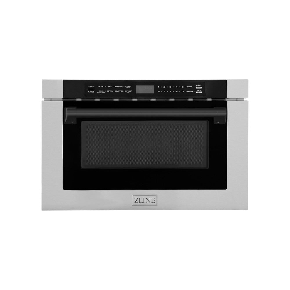 ZLINE Autograph Edition 24" 1.2 cu. ft. Built-in Microwave Drawer with a Traditional Handle in Stainless Steel and Matte Black Accents