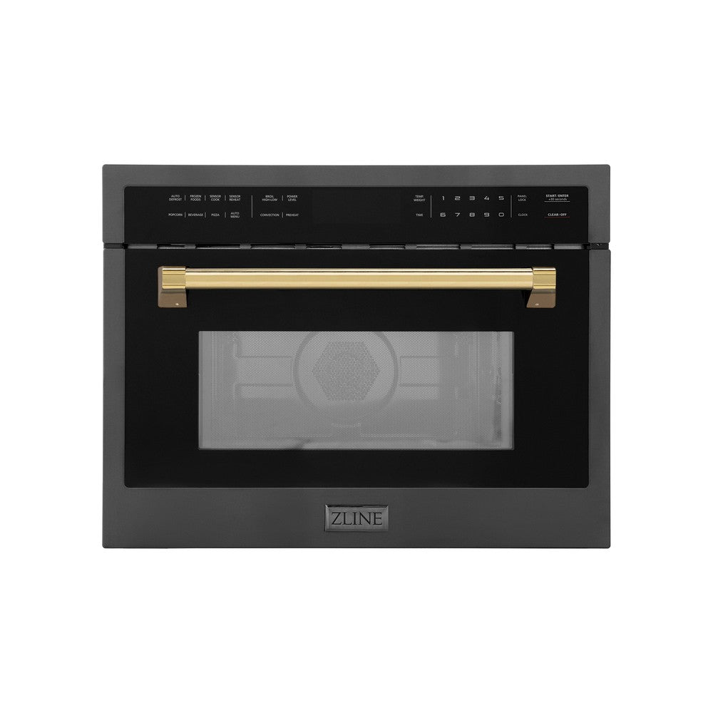 ZLINE Autograph Edition 24" 1.6 cu ft. Built-in Convection Microwave Oven in Black Stainless Steel and Polished Gold Accents (MWOZ-24-BS-G0