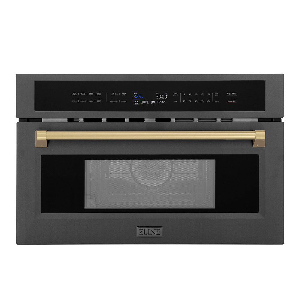 ZLINE Autograph Edition 30‚Äö√Ñ√π 1.6 cu ft. Built-in Convection Microwave Oven in Black Stainless Steel and Champagne Bronze Accents (MWOZ-30-BS-CB)