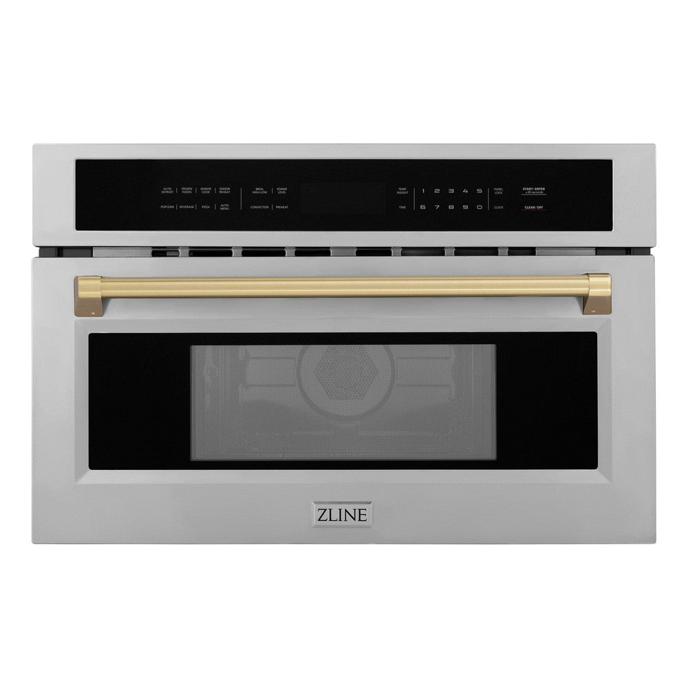ZLINE Autograph Edition 30‚Äö√Ñ√π 1.6 cu ft. Built-in Convection Microwave Oven in Stainless Steel and Champagne Bronze Accents (MWOZ-30-CB)