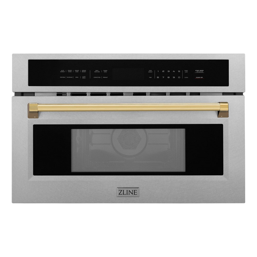 ZLINE Autograph Edition 30‚Äö√Ñ√π 1.6 cu ft. Built-in Convection Microwave Oven in Fingerprint Resistant Stainless Steel and Polished Gold Accents (MWOZ-30-SS-G