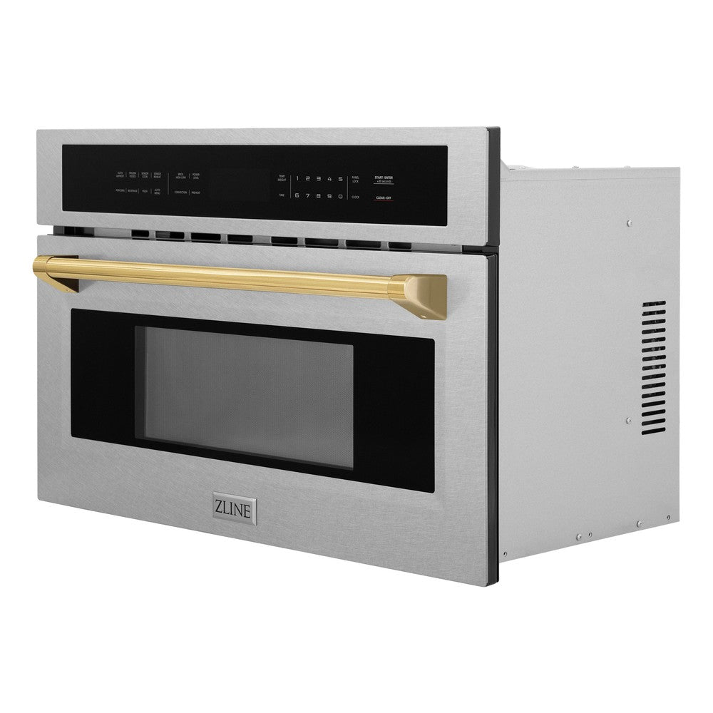 ZLINE Autograph Edition 30‚Äö√Ñ√π 1.6 cu ft. Built-in Convection Microwave Oven in Fingerprint Resistant Stainless Steel and Polished Gold Accents (MWOZ-30-SS-G