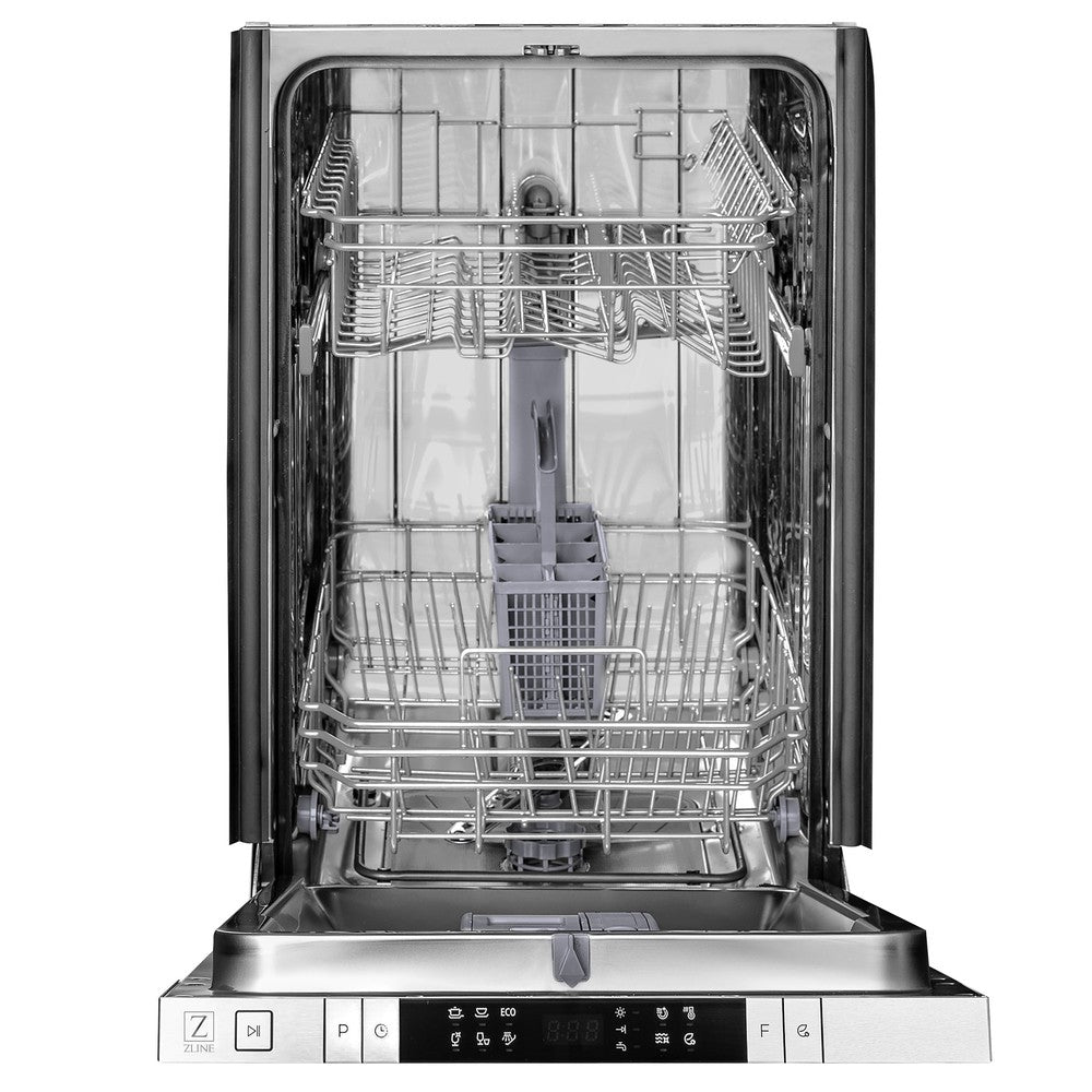 ZLINE 18 in. Compact Black Stainless Steel Top Control Dishwasher with Stainless Steel Tub and Modern Style Handle, 52dBa (DW-BS-H-18)