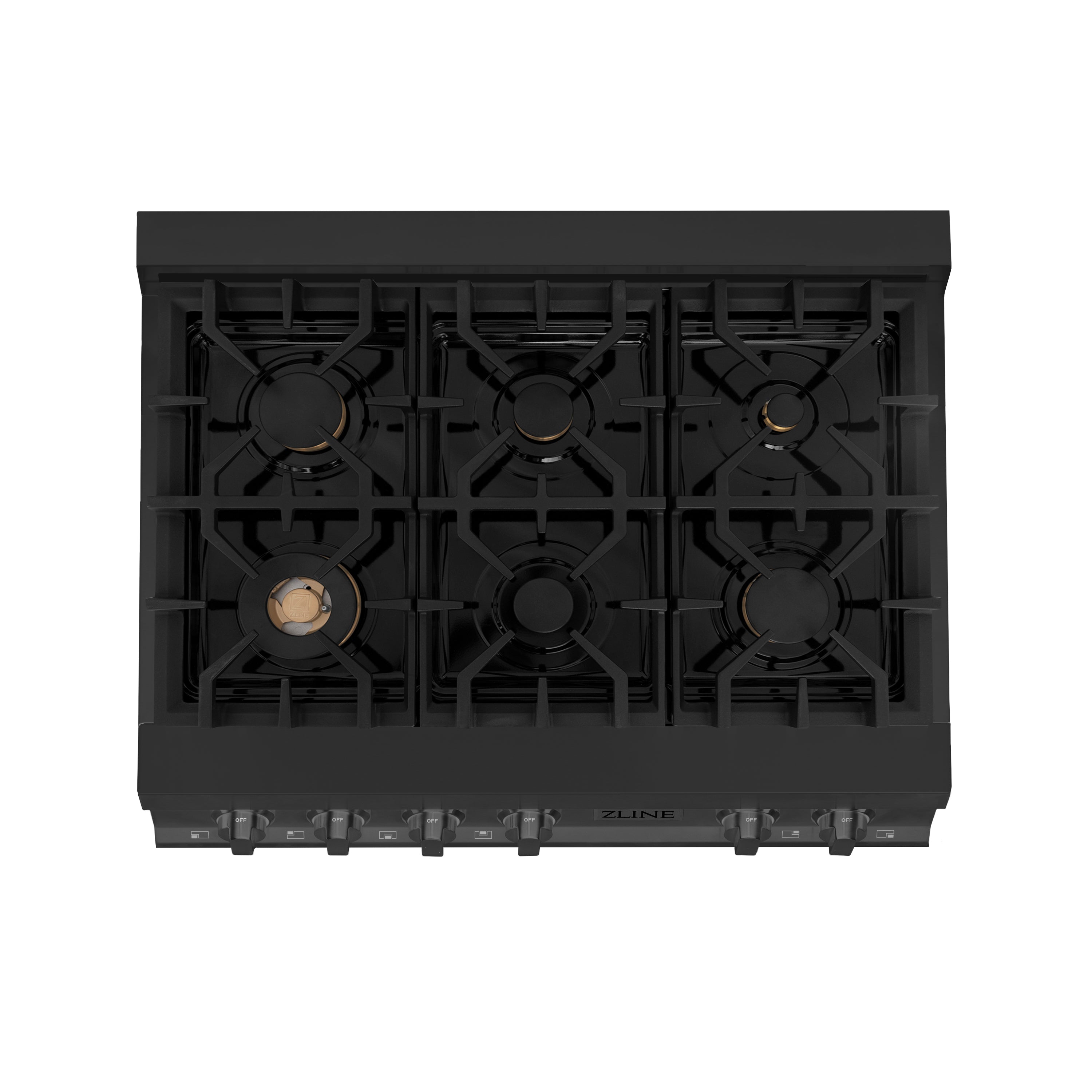 ZLINE 36" Porcelain Gas Stovetop in Black Stainless Steel with 6 Gas Brass Burners (RTB-BR-36)