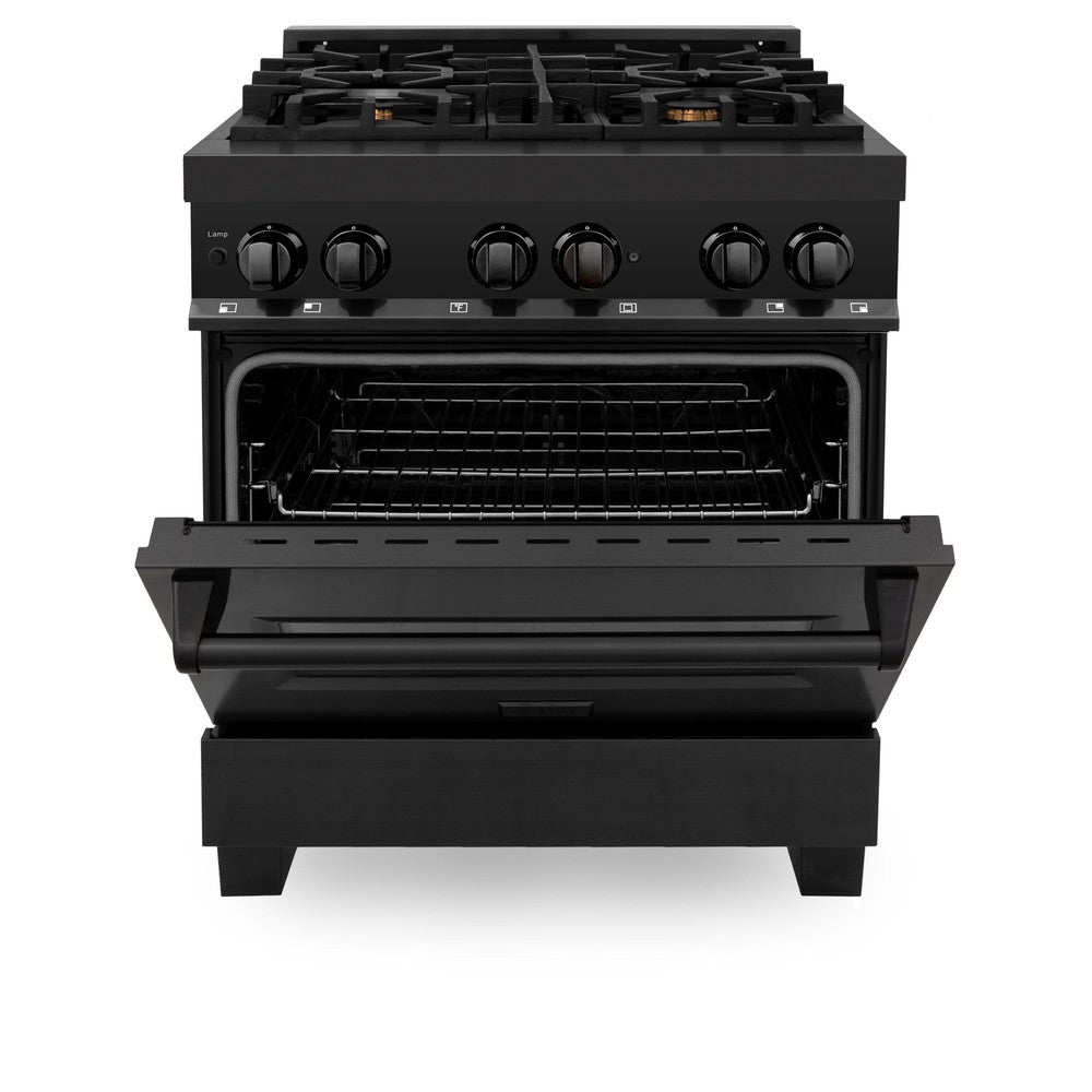 ZLINE 30" 4.0 cu. ft. Dual Fuel Range with Gas Stove and Electric Oven in Black Stainless Steel with Brass Burners (RAB-BR-30)