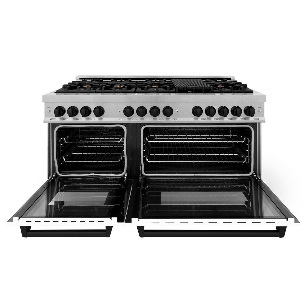 ZLINE Autograph Edition 60" 7.4 cu. ft. Dual Fuel Range with Gas Stove and Electric Oven in Stainless Steel with White Matte Door and Accents (RAZ-WM-60-MB)