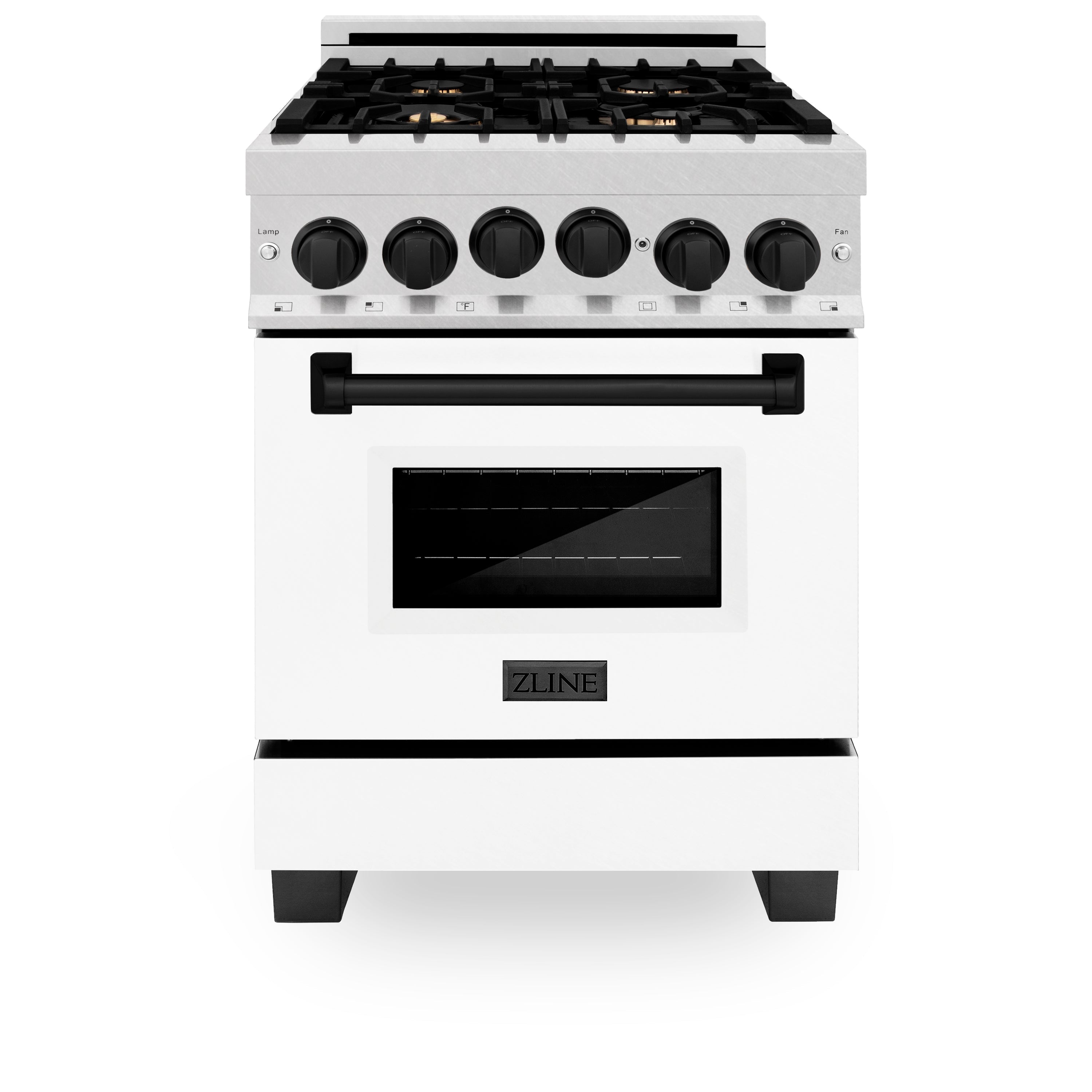 ZLINE Autograph Edition 24" 2.8 cu. ft. Range with Gas Stove and Gas Oven in Stainless Steel with White Matte Door and Matte Black Accents (RGZ-WM-24-MB)