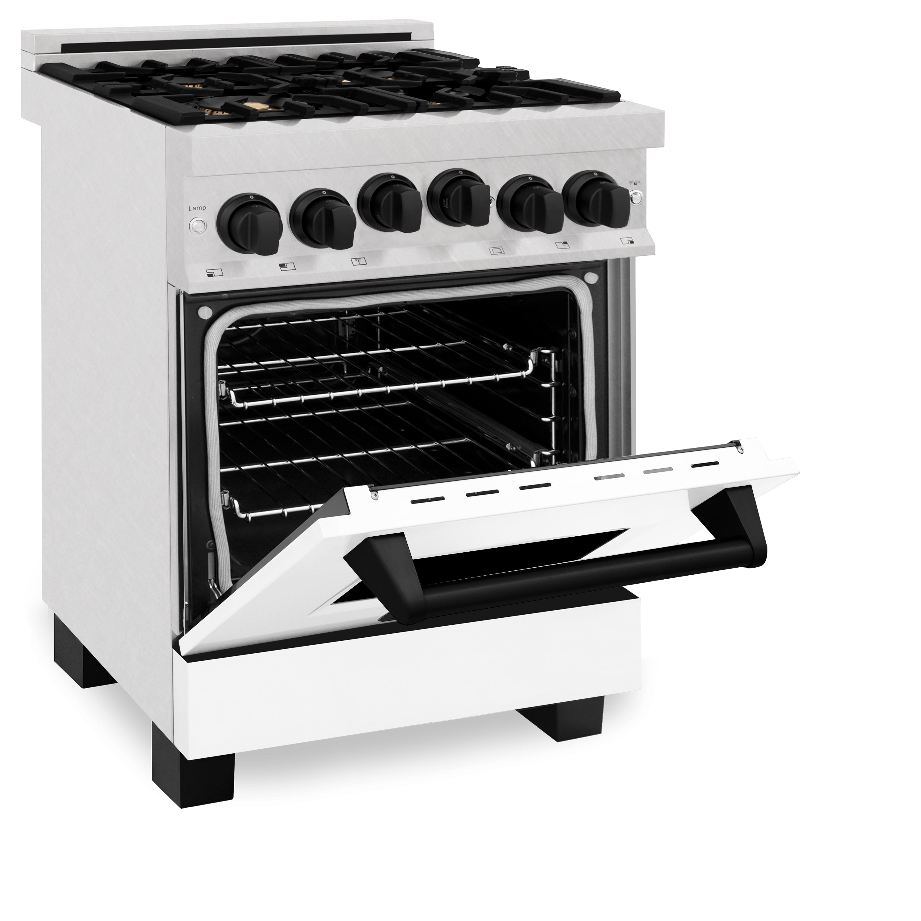 ZLINE Autograph Edition 24" 2.8 cu. ft. Range with Gas Stove and Gas Oven in Stainless Steel with White Matte Door and Matte Black Accents (RGZ-WM-24-MB)