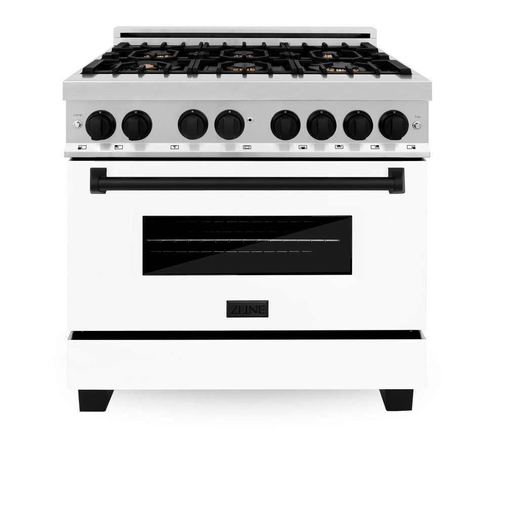 ZLINE Autograph Edition 36" 4.6 cu. ft. Dual Fuel Range with Gas Stove and Electric Oven in Stainless Steel with White Matte Door and Accents (RAZ-WM-36-MB)