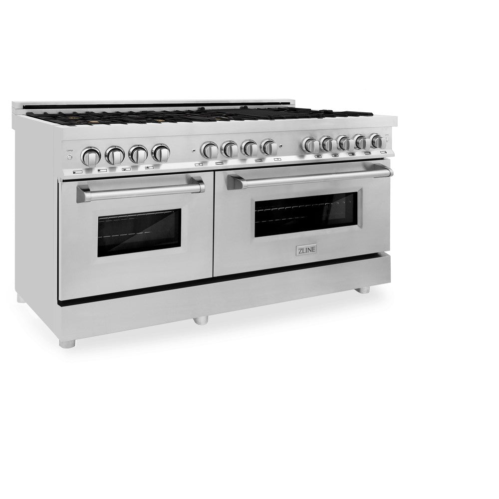 ZLINE 60" 7.4 cu. ft. Dual Fuel Range with Gas Stove and Electric Oven in Stainless Steel with Brass Burners (RA-BR-60)