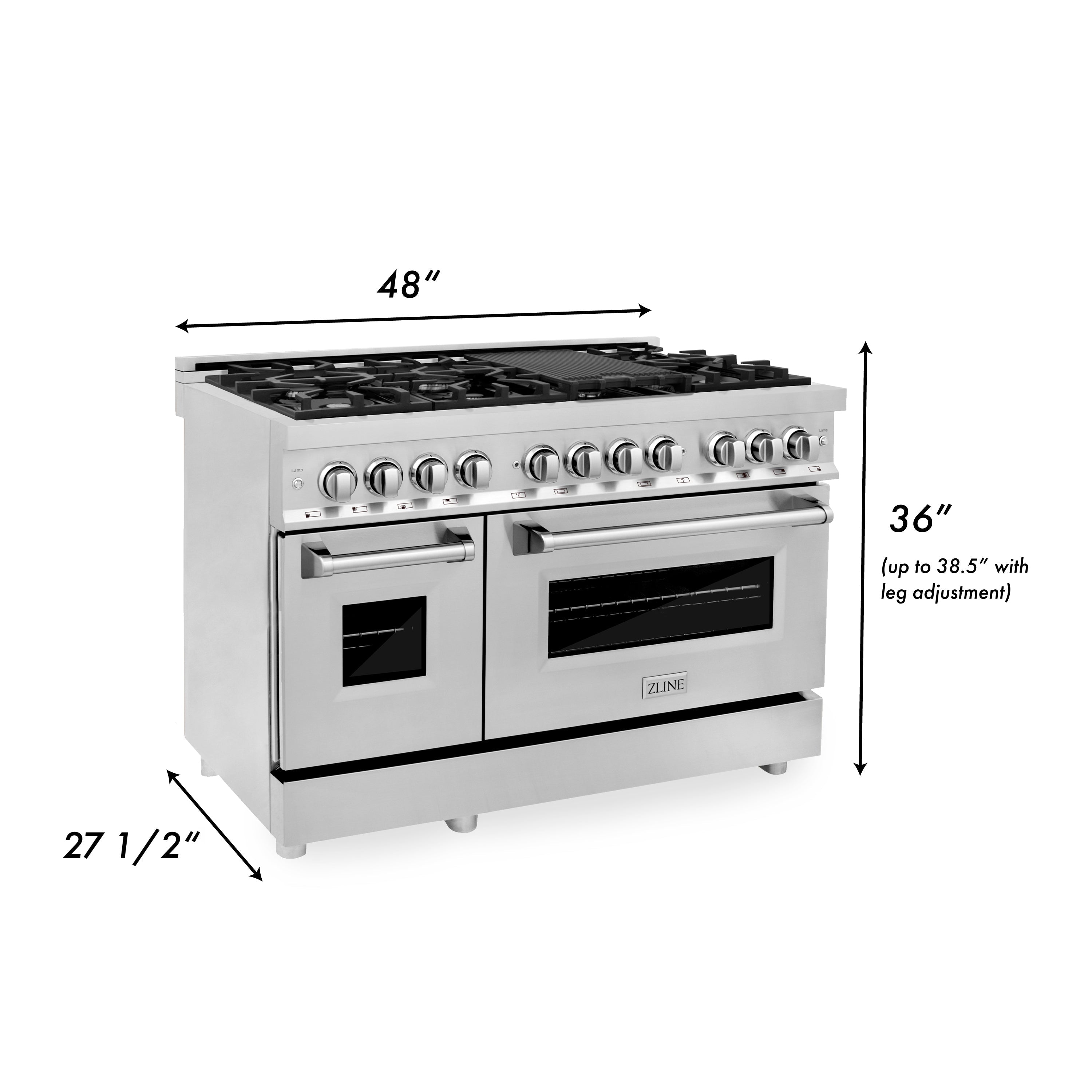ZLINE 48" Kitchen Package with Stainless Steel Dual Fuel Range, Convertible Vent Range Hood and Dishwasher (3KP-RARH48-DW)