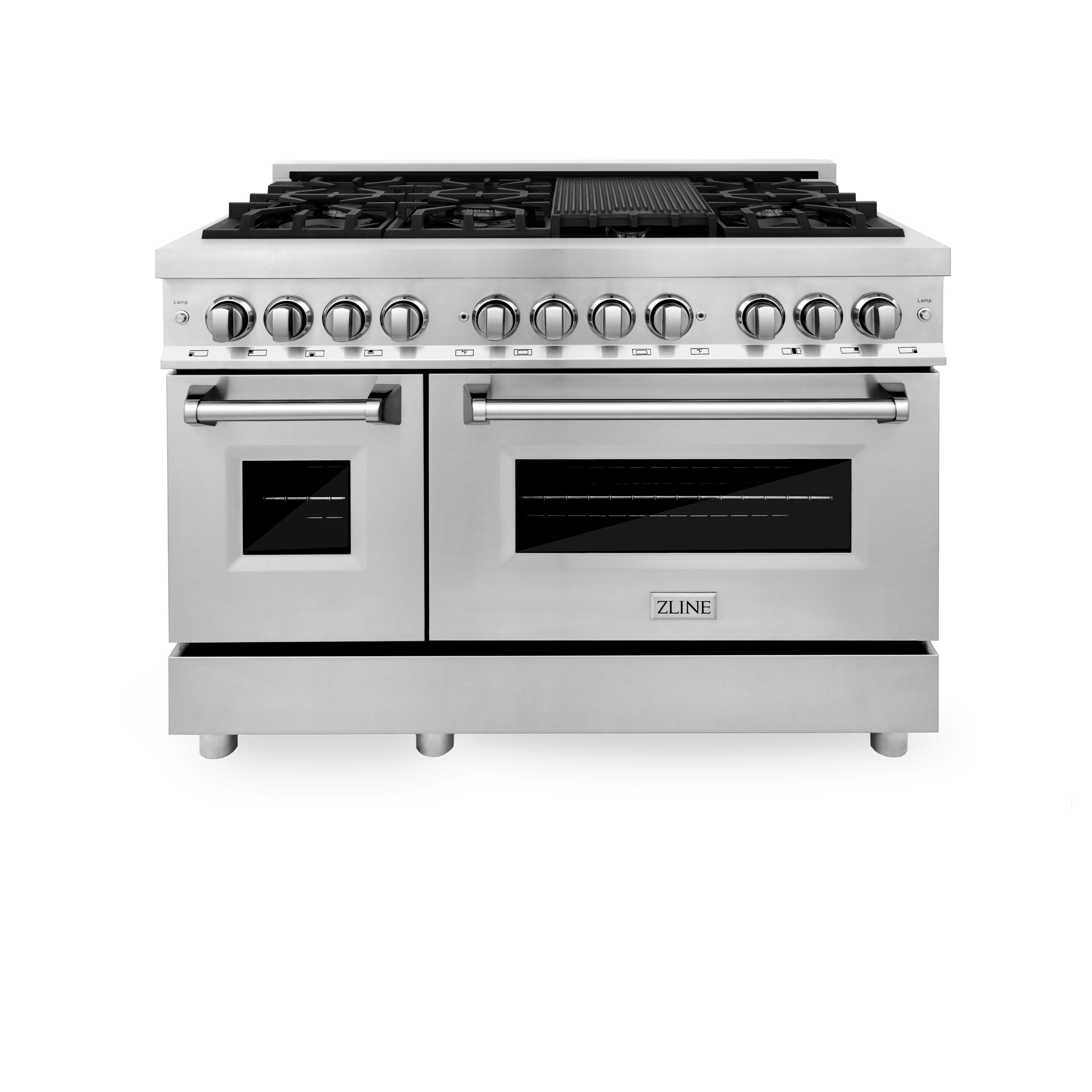 ZLINE 48" Kitchen Package with Stainless Steel Dual Fuel Range, Convertible Vent Range Hood and Dishwasher (3KP-RARH48-DW)