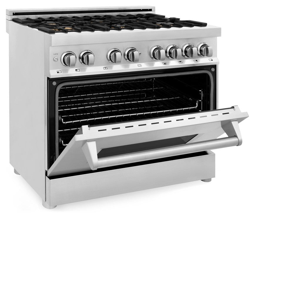 ZLINE 36" 4.6 cu. ft. Dual Fuel Range with Gas Stove and Electric Oven in Stainless Steel with Brass Burners (RA-BR-36)
