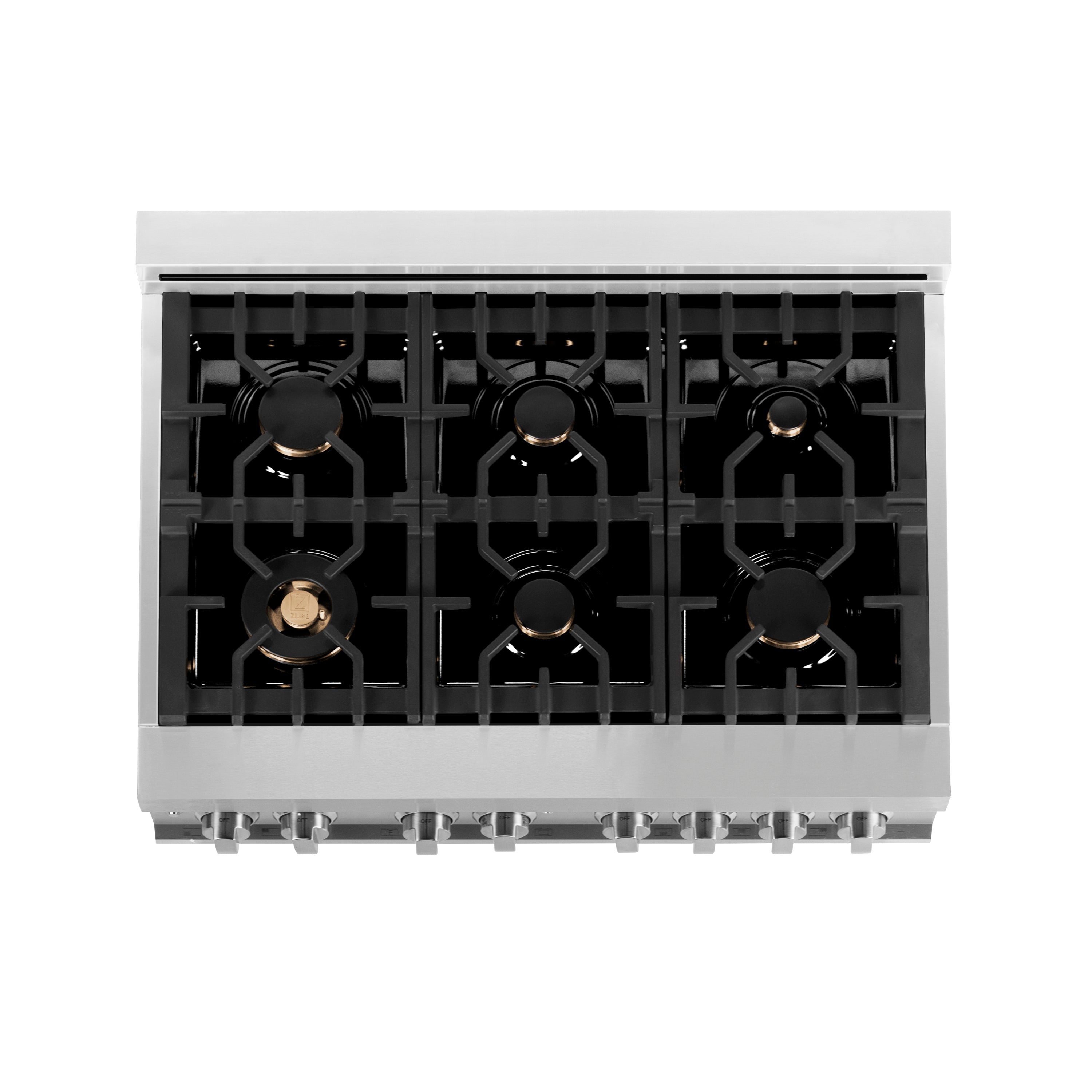 ZLINE 36" 4.6 cu. ft. Electric Oven and Gas Cooktop Dual Fuel Range with Griddle and Brass Burners in Stainless Steel (RA-BR-GR-36)