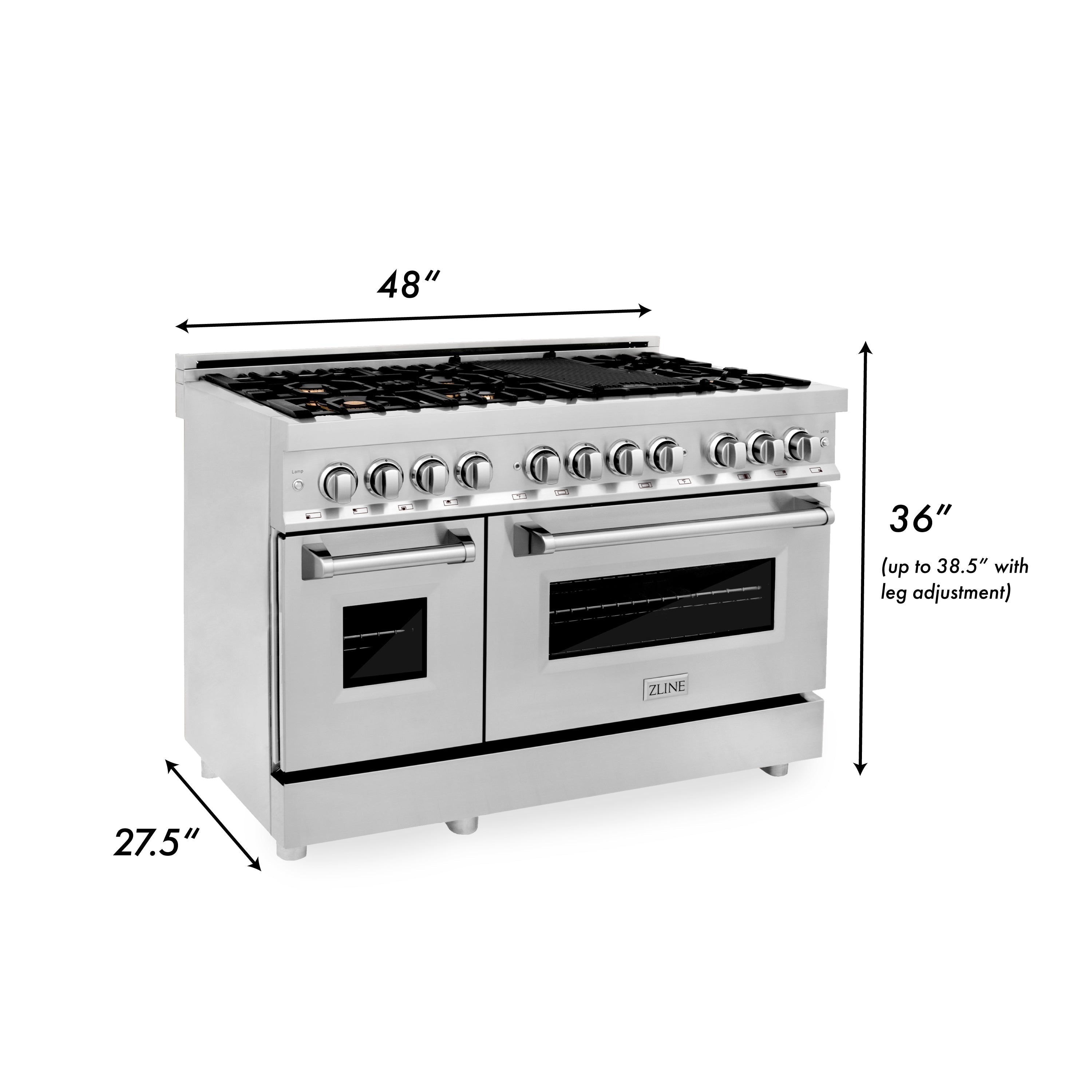 ZLINE 48" 6.0 cu. ft. Electric Oven and Gas CooktopDual Fuel Range with Griddle and Brass Burners in Stainless Steel (RA-BR-GR-48)