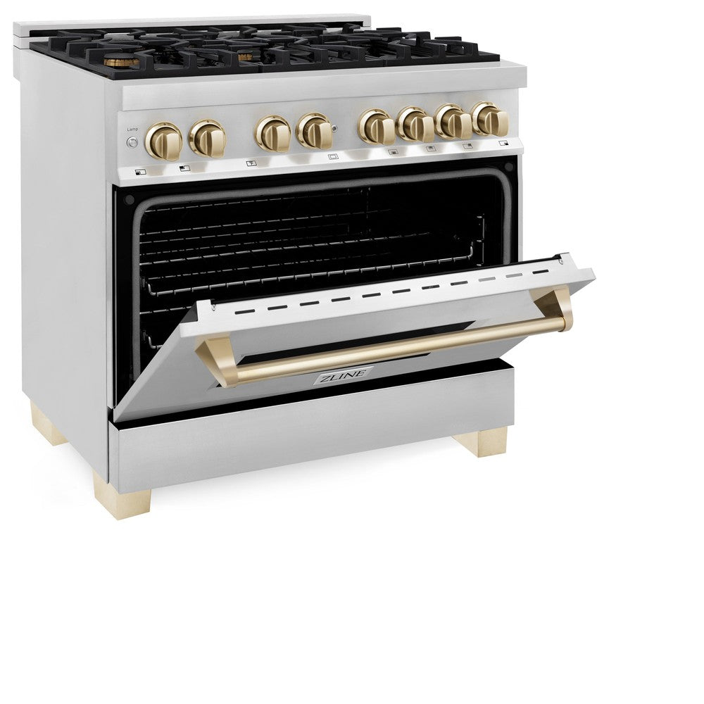 ZLINE Autograph Edition 36" 4.6 cu. ft. Dual Fuel Range with Gas Stove and Electric Oven in Stainless Steel with Polished Gold Accents (RAZ-36-G)