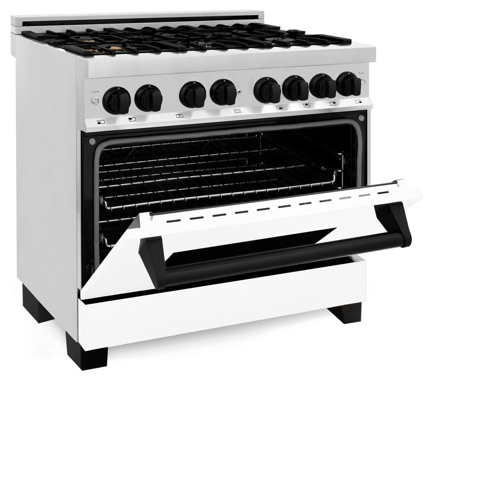 ZLINE Autograph Edition 36" 4.6 cu. ft. Dual Fuel Range with Gas Stove and Electric Oven in Stainless Steel with White Matte Door and Accents (RAZ-WM-36-MB)