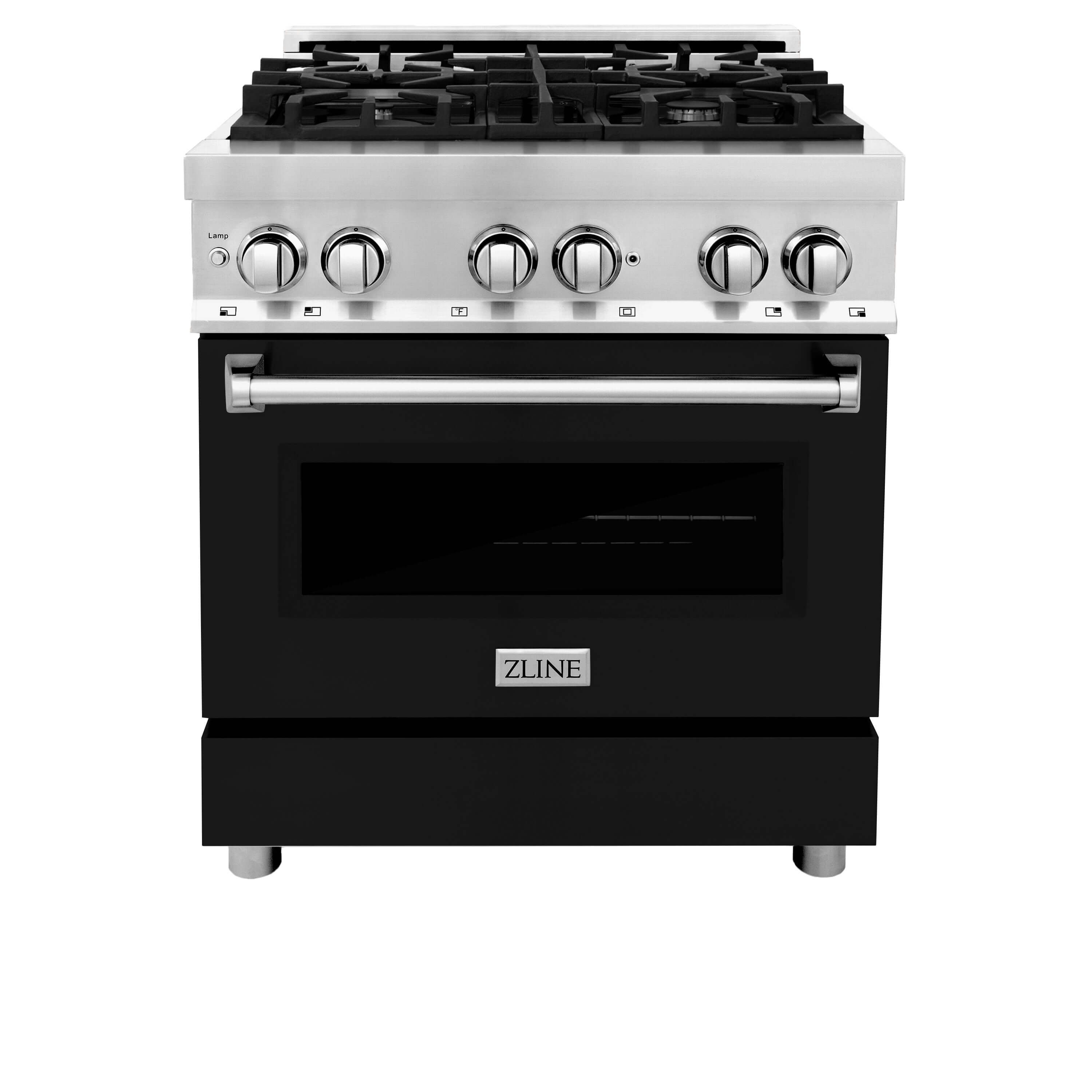 ZLINE 30" Kitchen Package with Stainless Steel Dual Fuel Range with Black Matte Door and Convertible Vent Range Hood (2KP-RABLMRH30)