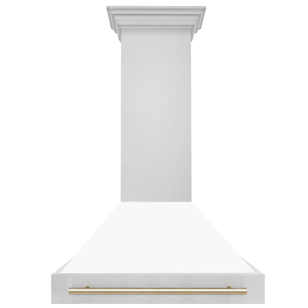 36" ZLINE Autograph Edition Stainless Steel Range Hood with White Matte Shell and Matte Black Handle (8654STZ-WM36-MB)