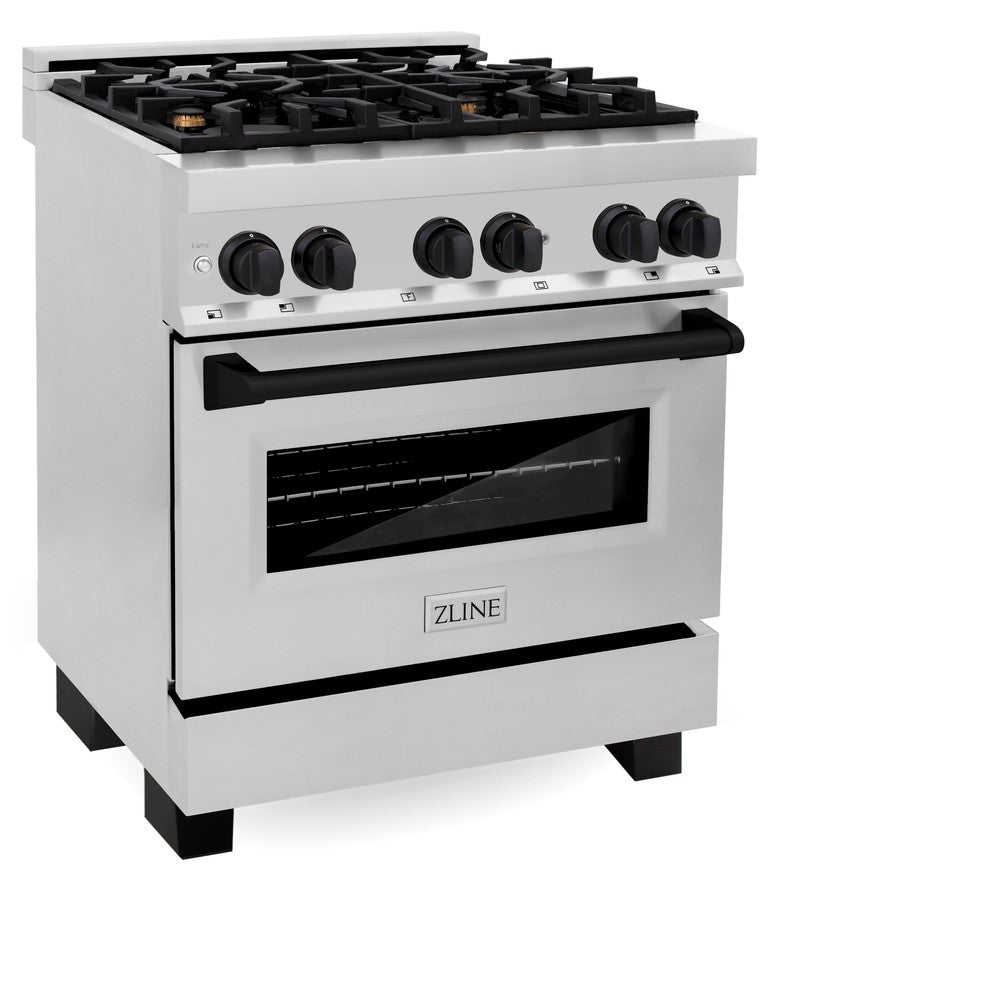 ZLINE Autograph Edition 30" 4.0 cu. ft. Dual Fuel Range with Gas Stove and Electric Oven in Stainless Steel with Accents (RAZ-30-MB)