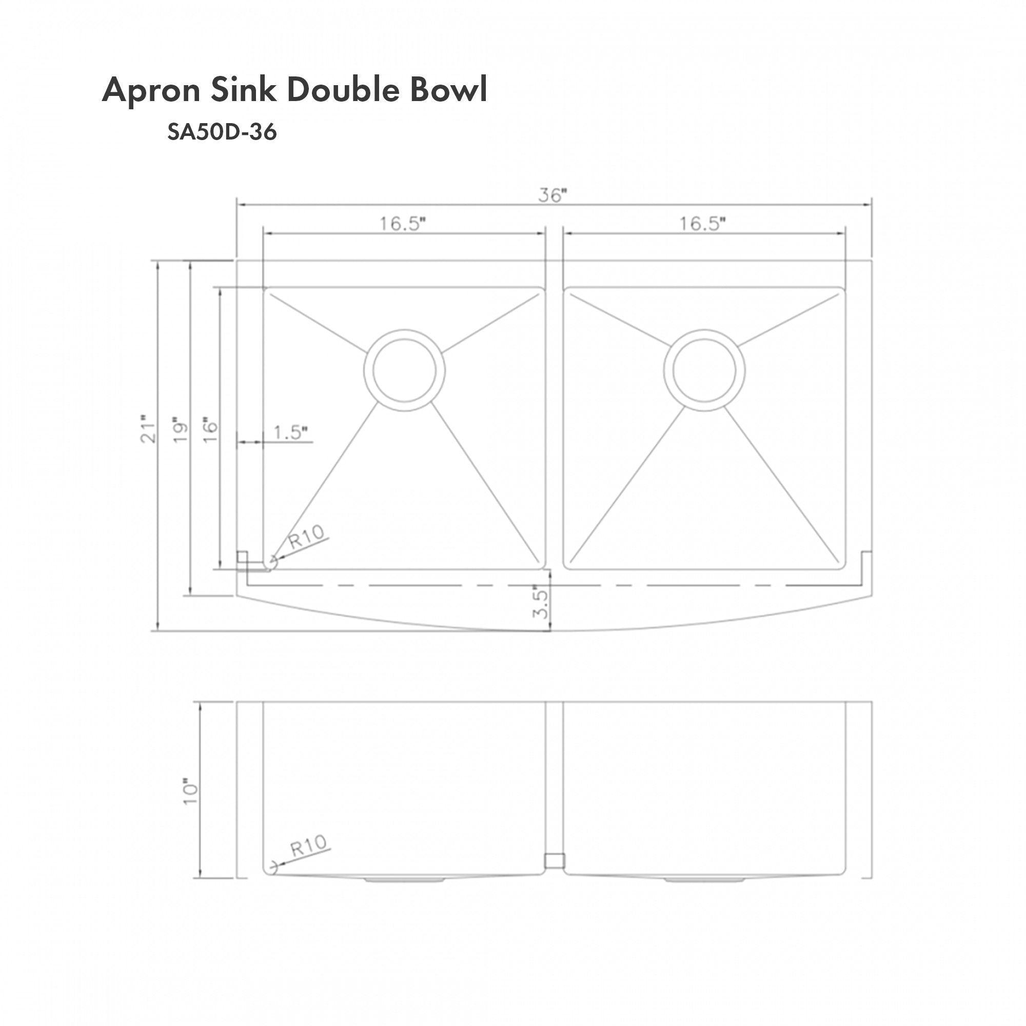 ZLINE 36" Niseko Farmhouse Apron Mount Double Bowl Kitchen Sink with Bottom Grid (SA50D-36S)