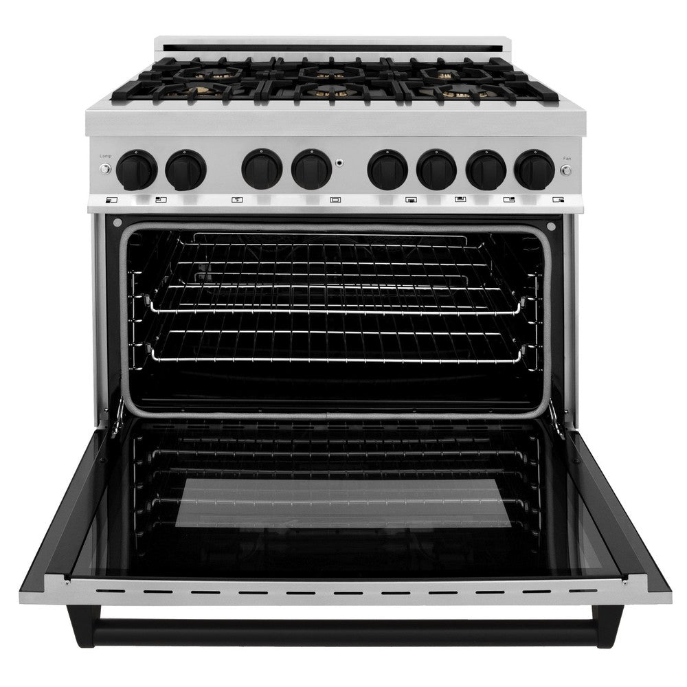 ZLINE Autograph Edition 36" 4.6 cu. ft. Dual Fuel Range with Gas Stove and Electric Oven in Stainless Steel with Accents (RAZ-36-MB)