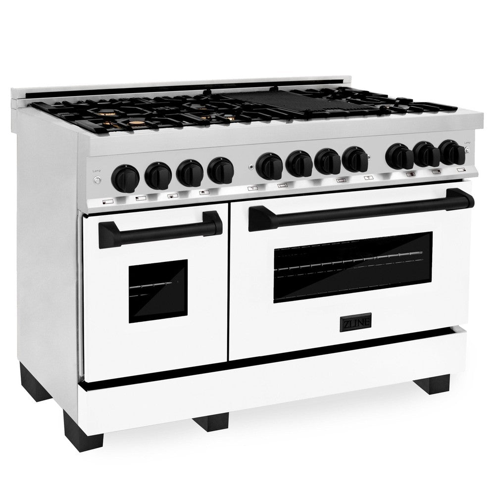 ZLINE Autograph Edition 48" 6.0 cu. ft. Dual Fuel Range with Gas Stove and Electric Oven in Stainless Steel with White Matte Door with Accents (RAZ-WM-48-MB)