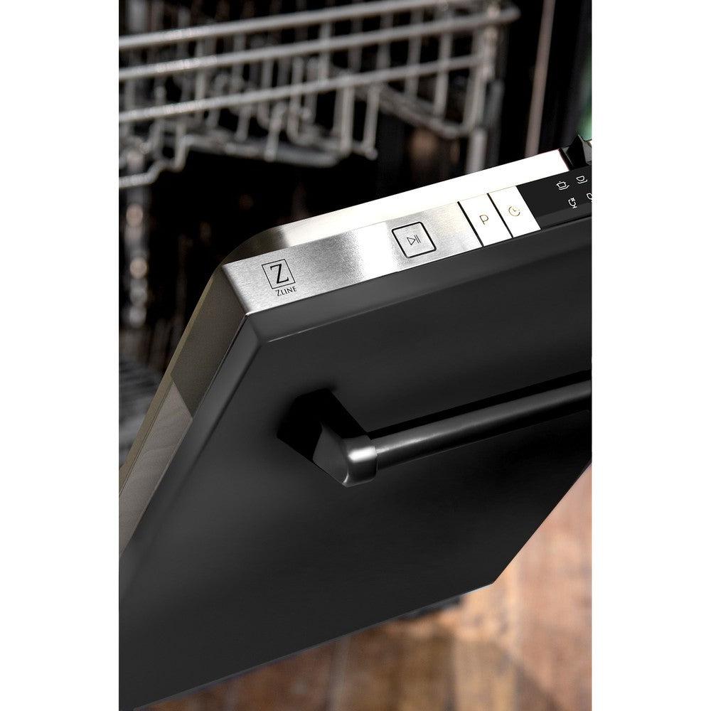 ZLINE 24 in. Black Stainless Top Control Built-In Dishwasher with Stainless Steel Tub and Traditional Style Handle, 52dBa