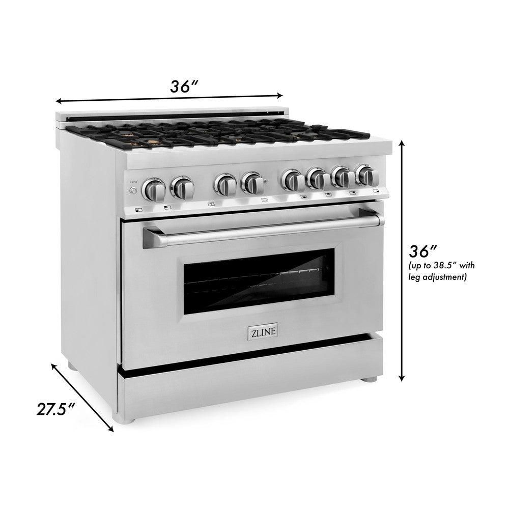 ZLINE 36" 4.6 cu. ft. Dual Fuel Range with Gas Stove and Electric Oven in Stainless Steel with Brass Burners (RA-BR-36)