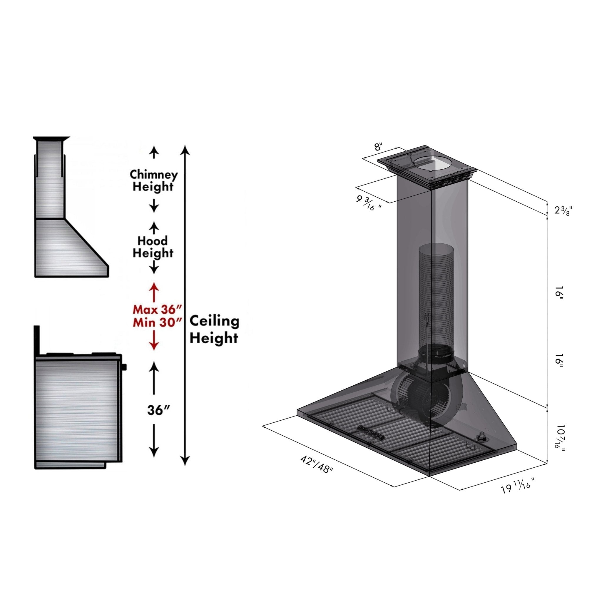 ZLINE 48" Convertible Vent Wall Mount Range Hood in Stainless Steel with Crown Molding (KL2CRN-48)