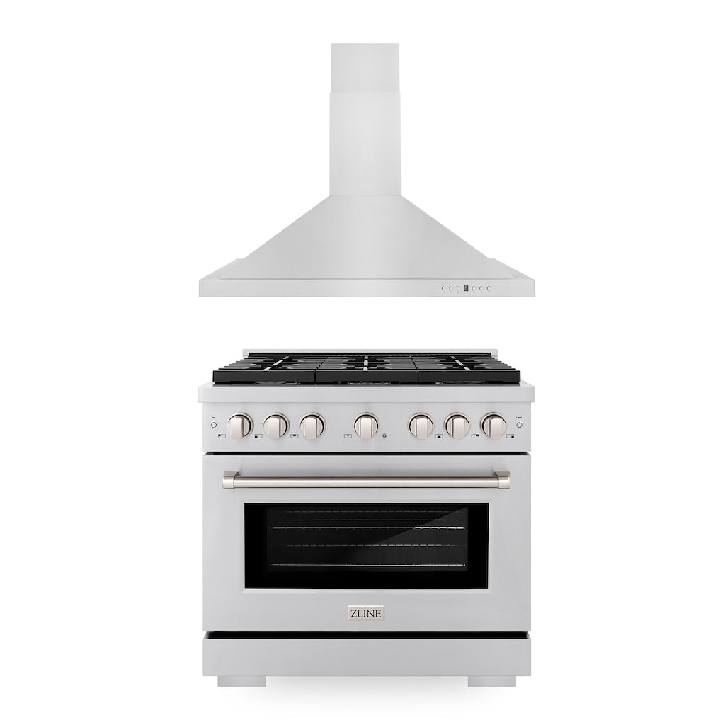 ZLINE 36" Kitchen Package with Stainless Steel Gas Range and Convertible Vent Range Hood (2KP-SGRRH36)