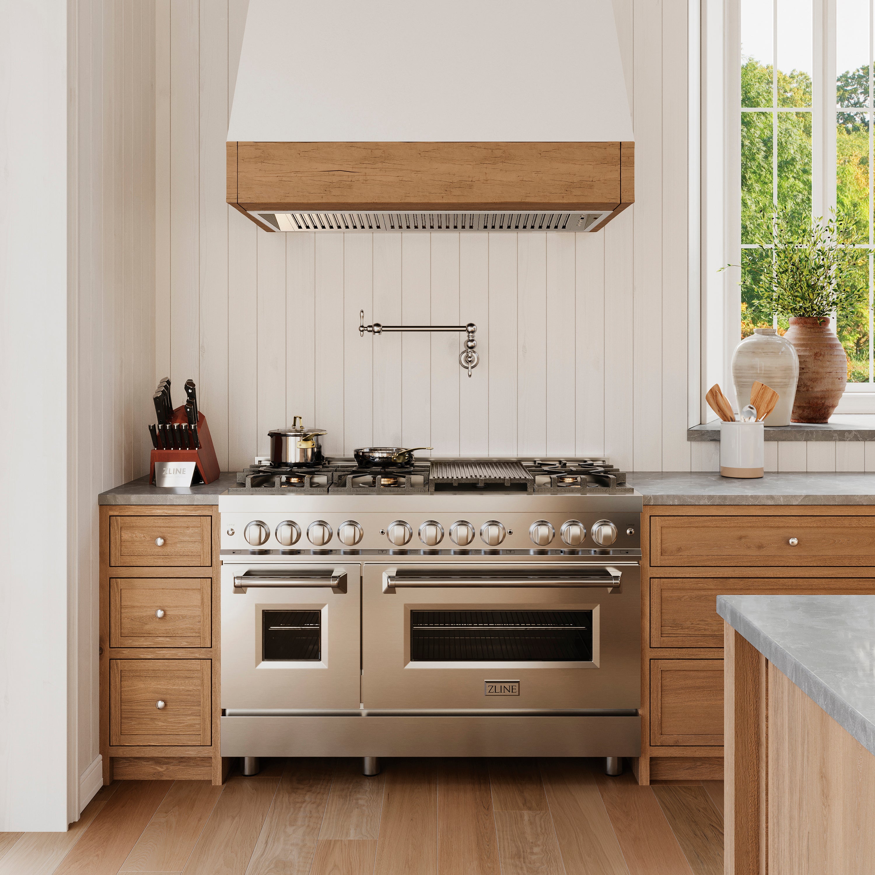 ZLINE 48" 6.0 cu. ft. Dual Fuel Range with Gas Stove and Electric Oven in Stainless Steel with Brass Burners (RA-BR-48)