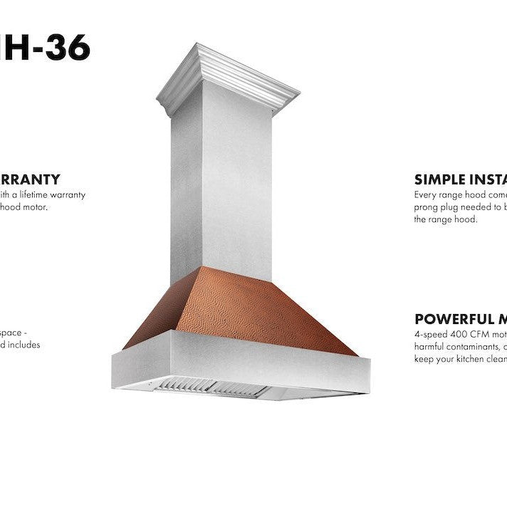36" Ducted Fingerprint Resistant Stainless Steel Range Hood with Hand-Hammered Copper Shell (8654HH-36)