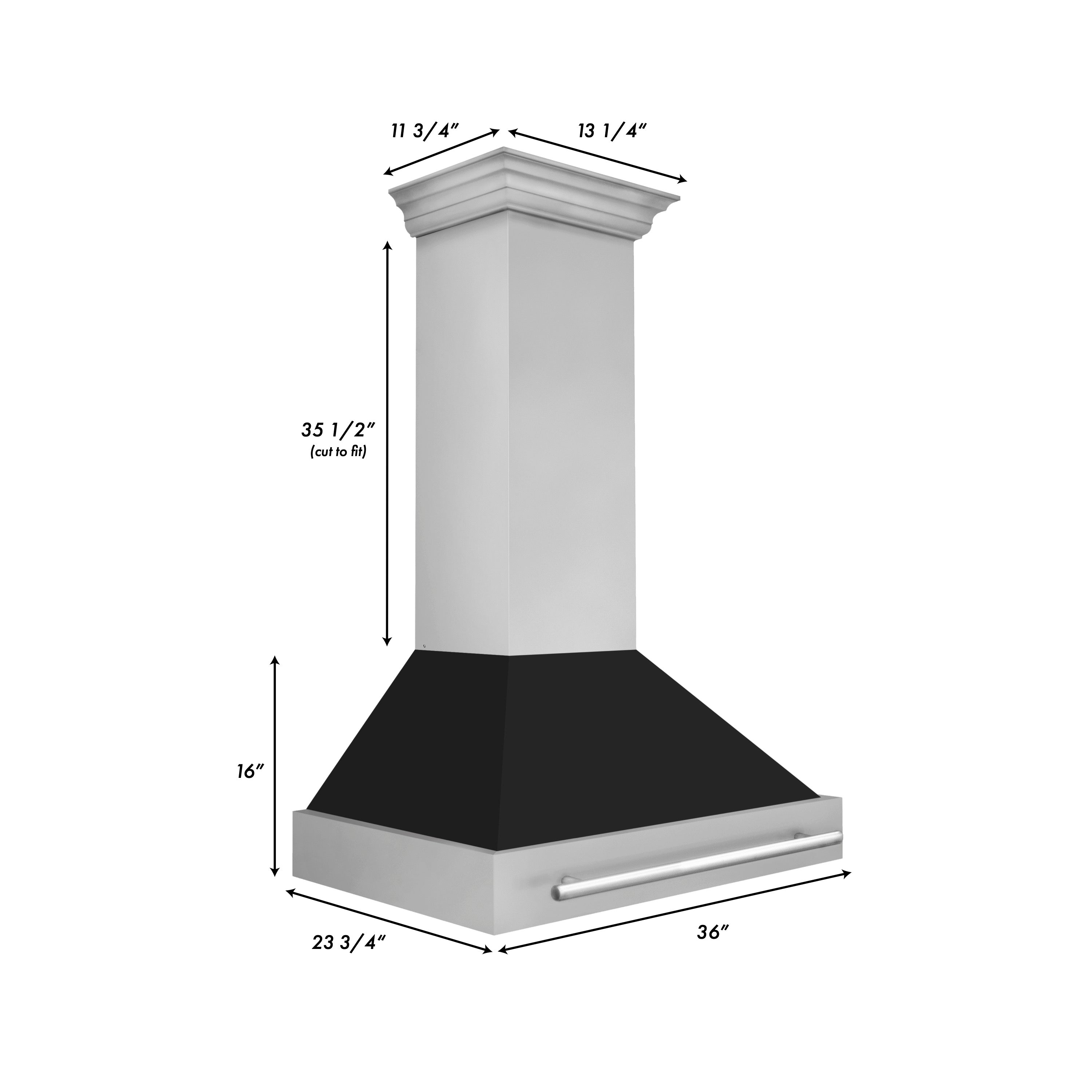 ZLINE 36" Stainless Steel Range Hood with Black Matte Shell and Stainless Steel Handle (8654STX-BLM-36)