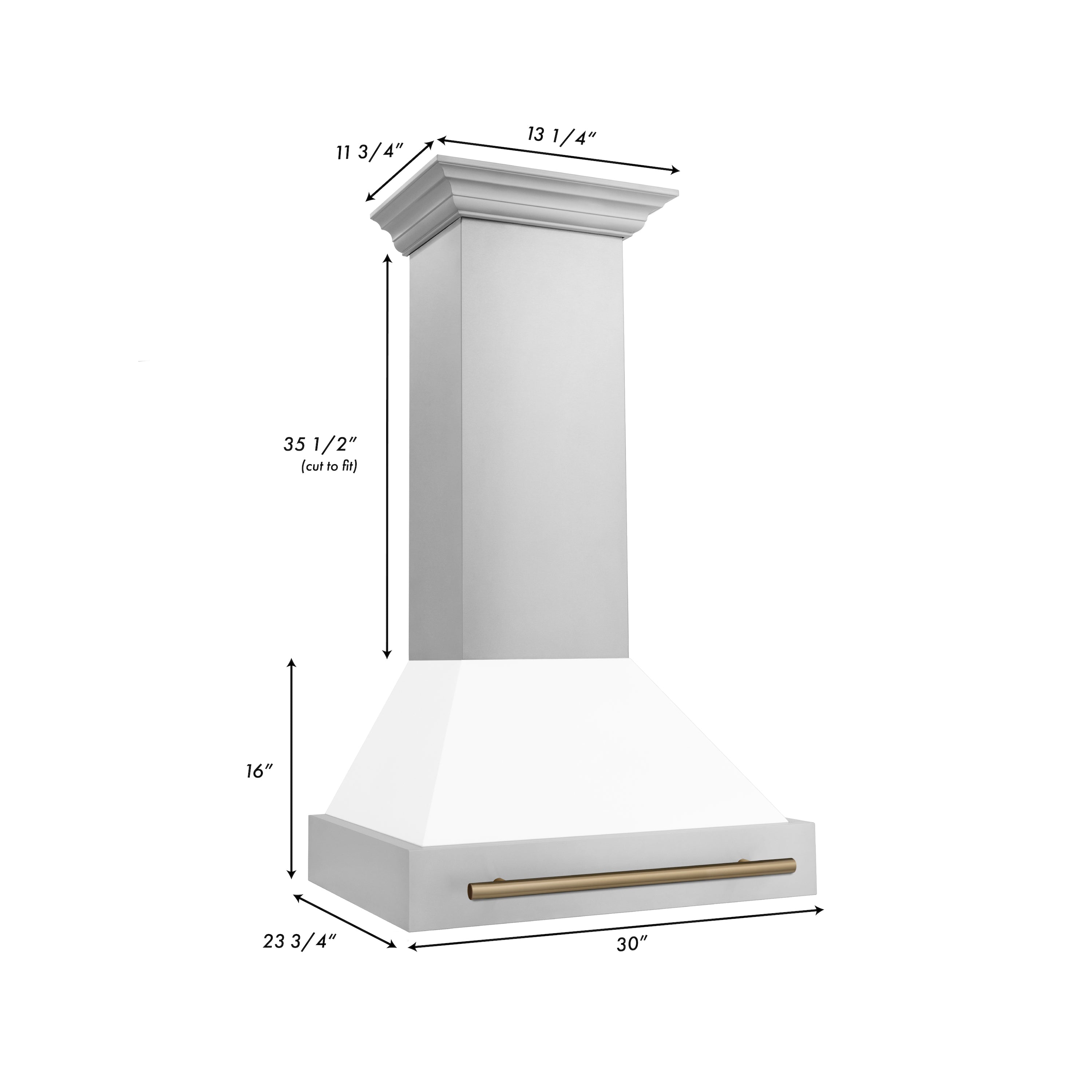 30" ZLINE Autograph Edition Stainless Steel Range Hood with White Matte Shell and Champagne Bronze Handle (8654STZ-WM30-CB)