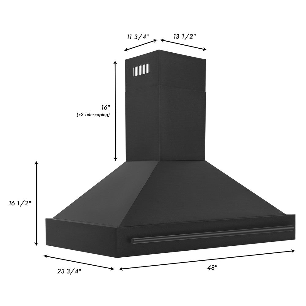 ZLINE 48" Black Stainless Steel Range Hood with Black Stainless Steel Handle (BS655-48-BS)