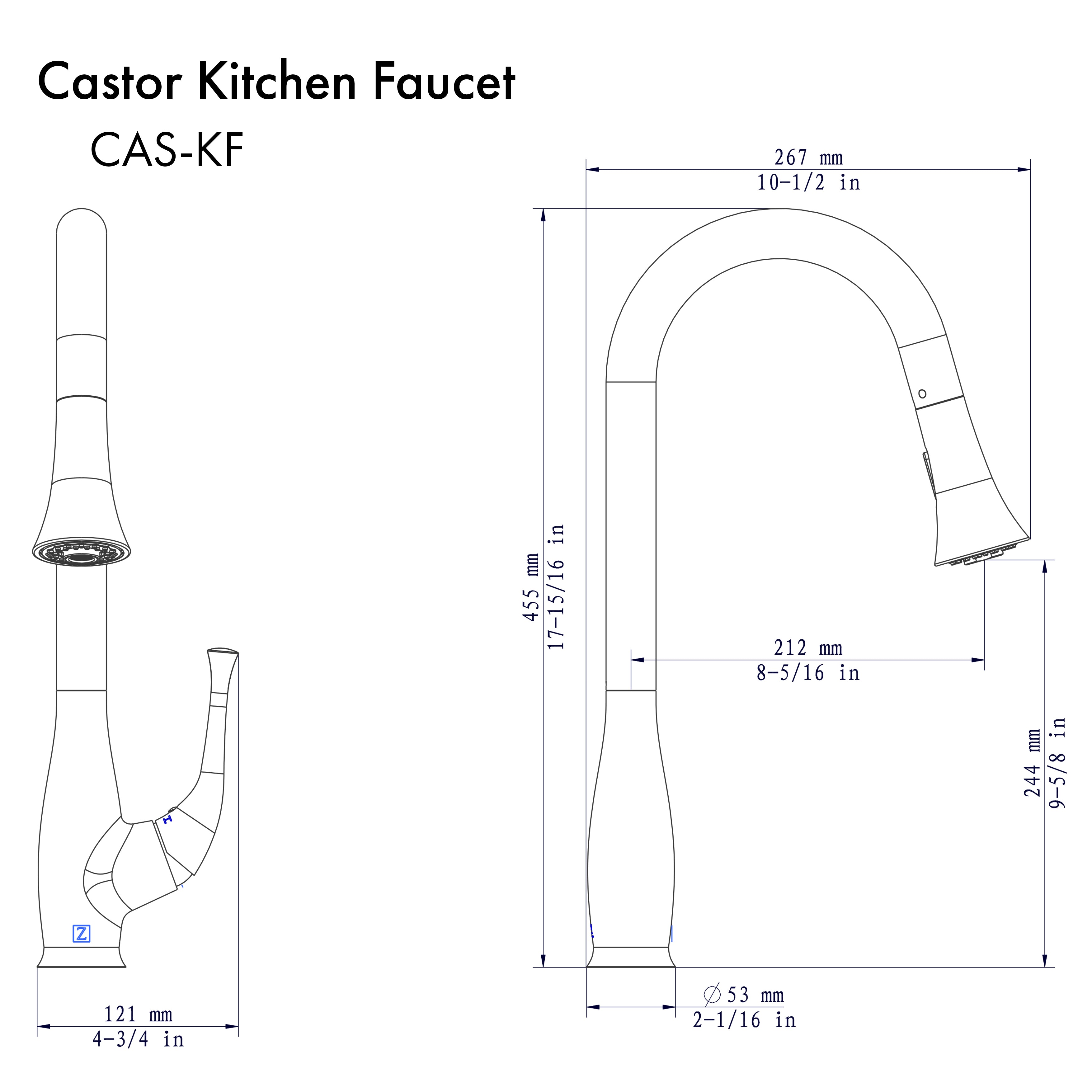 ZLINE Castor Kitchen Faucet in Chrome (CAS-KF-CH)