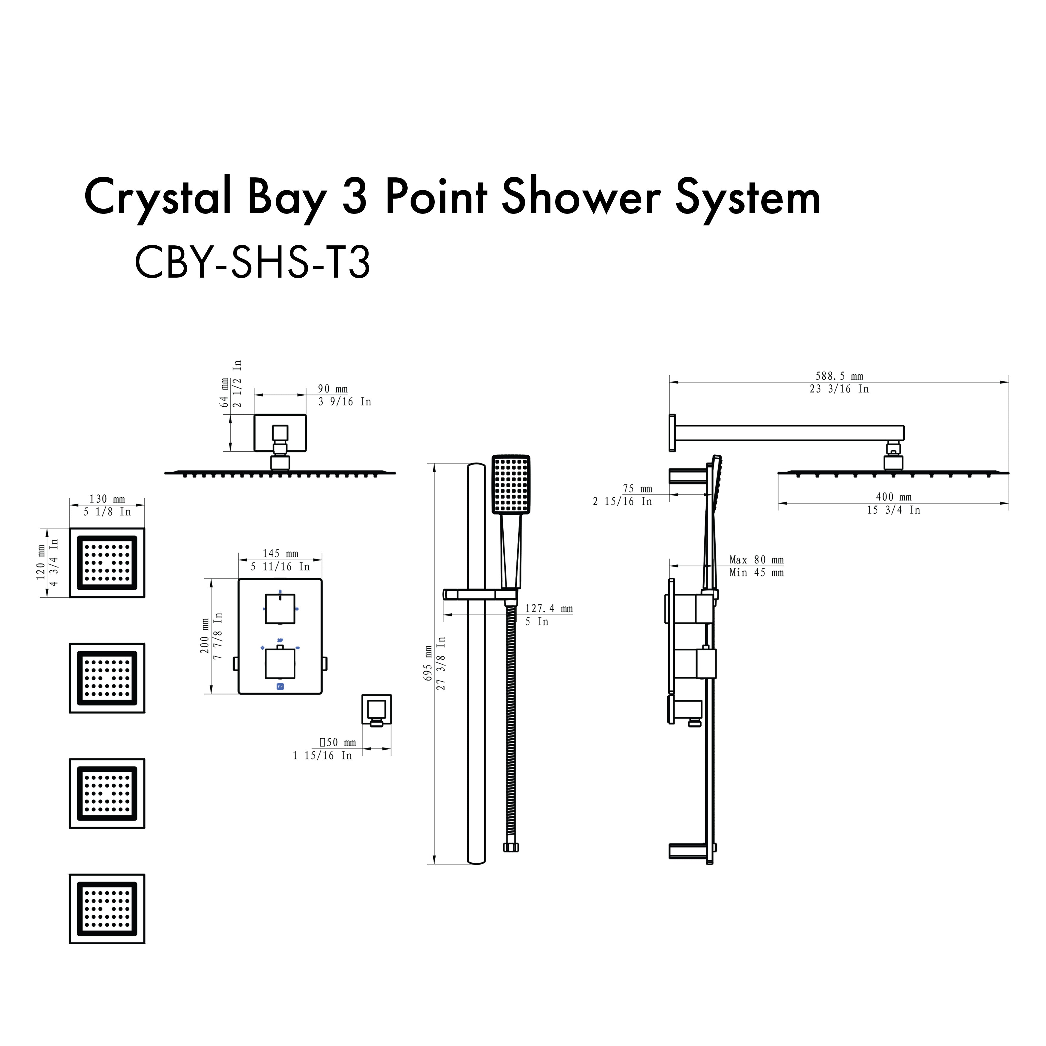 Crystal Bay Thermostatic Shower System with Body Jets CBYSHST3GM