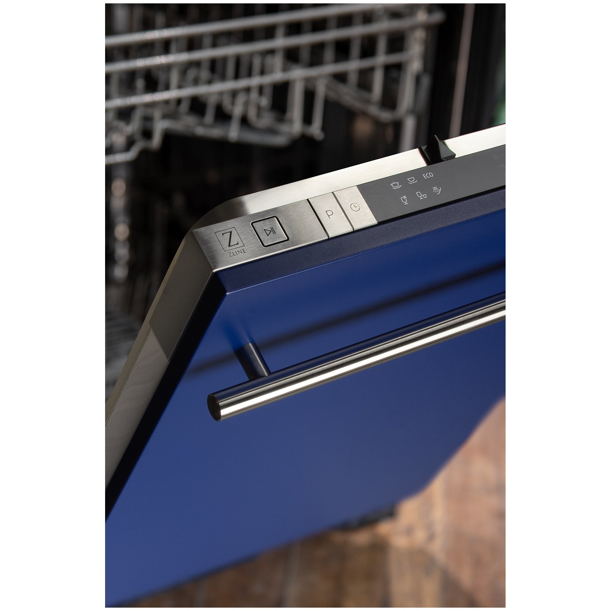 ZLINE 18 in. Compact Blue Matte Top Control Dishwasher with Stainless Steel Tub and Modern Style Handle, 52dBa (DW-BM-H-18)