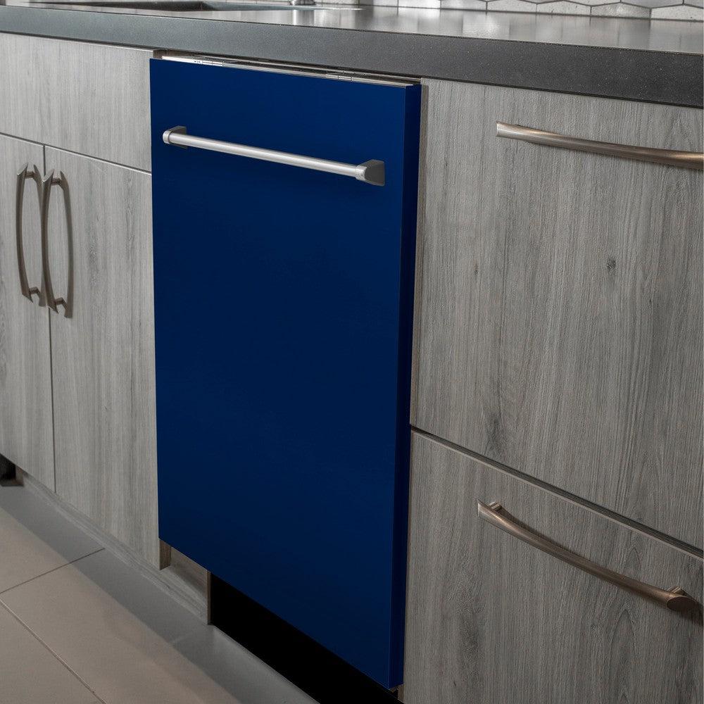 ZLINE 24 in. Blue Gloss Top Control Built-In Dishwasher with Stainless Steel Tub and Traditional Style Handle, 52dBa